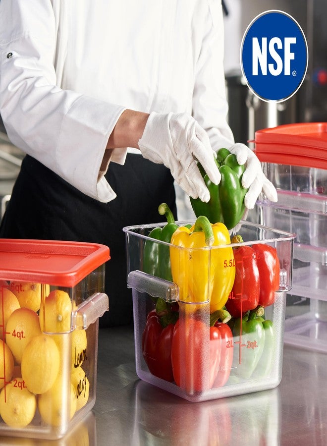 CURTA 4 Pack Food Storage Container with Red Lid - NSF Commercial Grade in 6.0 Qt - Square, Clear, Polycarbonate - Image 3